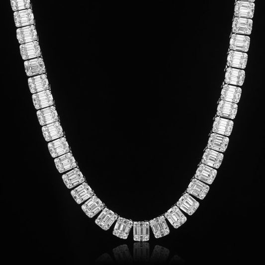 10MM White Gold Bling-Bling Baguette Tennis Chains Necklace