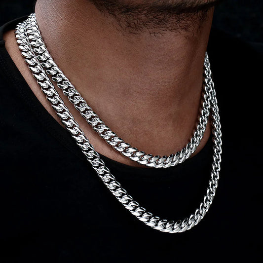 10MM White Gold Plated Miami Cuban Link Chain Necklace