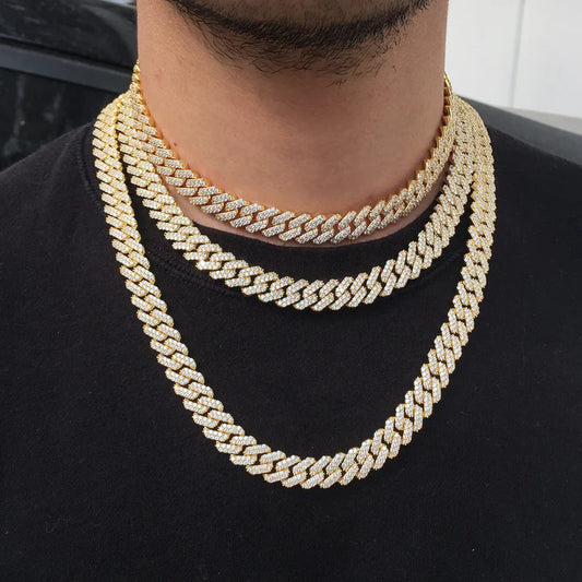 12MM 14K Gold Plated Iced Out Cuban Link Chain Necklace