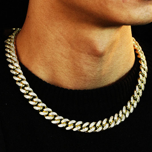 12MM 14K Gold Plated Iced Out Cuban Link Chain