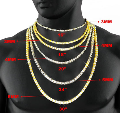 3/4/5MM 14K Gold Iced Out Diamond Tennis Chain 18-30 Inches Necklace for Men and Women TRIPOD JEWELRY