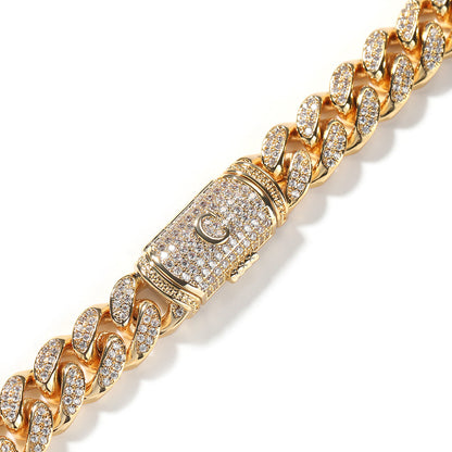 12MM Real 18K Gold Plated Letter Clasp Cuban Link Chain Necklace For Men TRIPOD JEWELRY