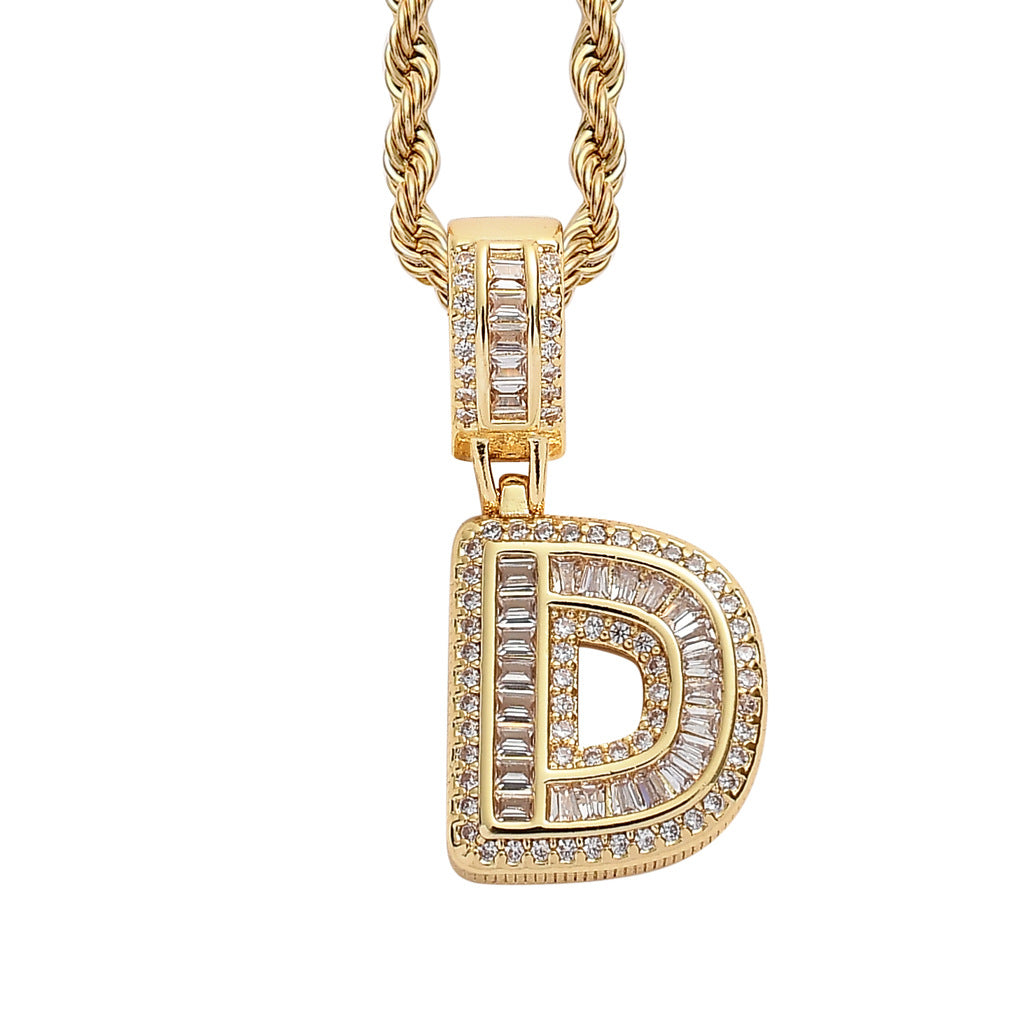 18K/White Gold Iced Out 26 Letter Pendant