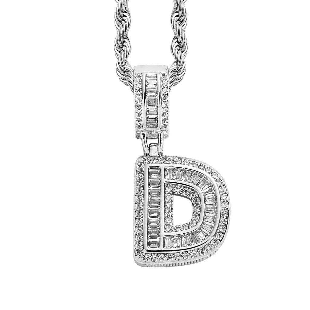 18K/White Gold Iced Out 26 Letter Pendant