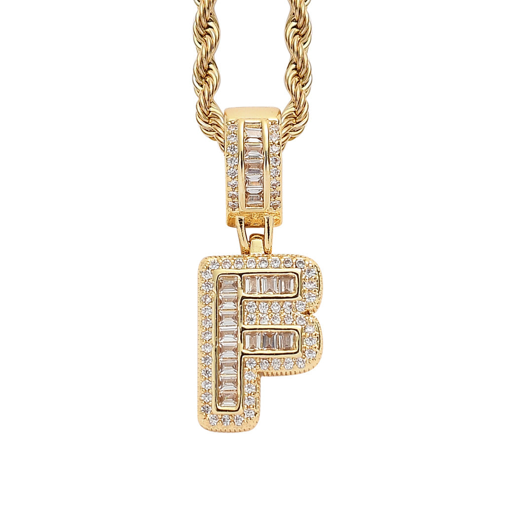 18K/White Gold Iced Out 26 Letter Pendant