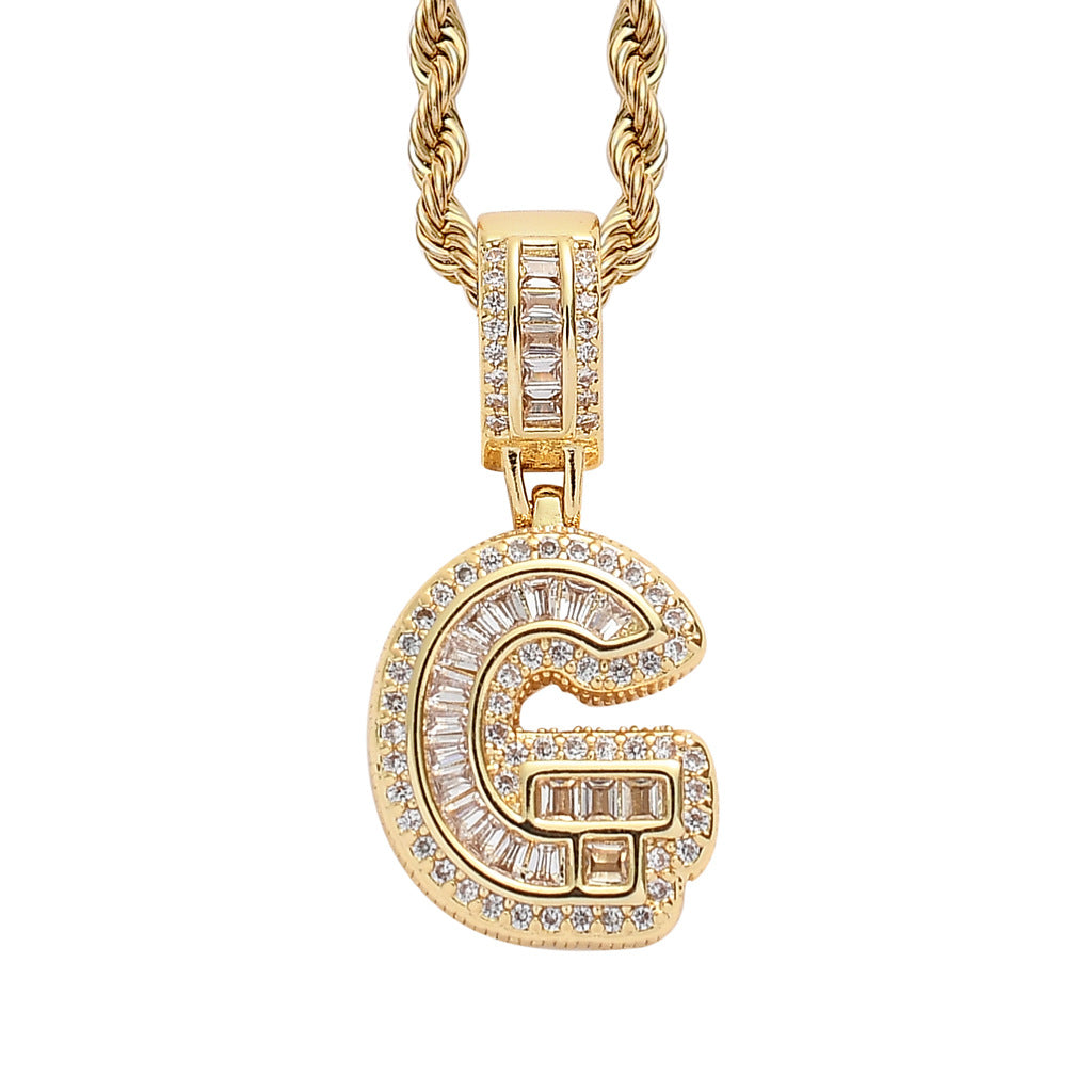 18K/White Gold Iced Out 26 Letter Pendant