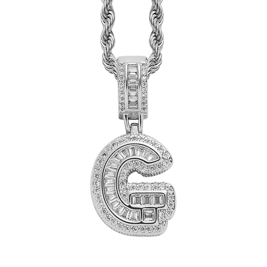 18K/White Gold Iced Out 26 Letter Pendant