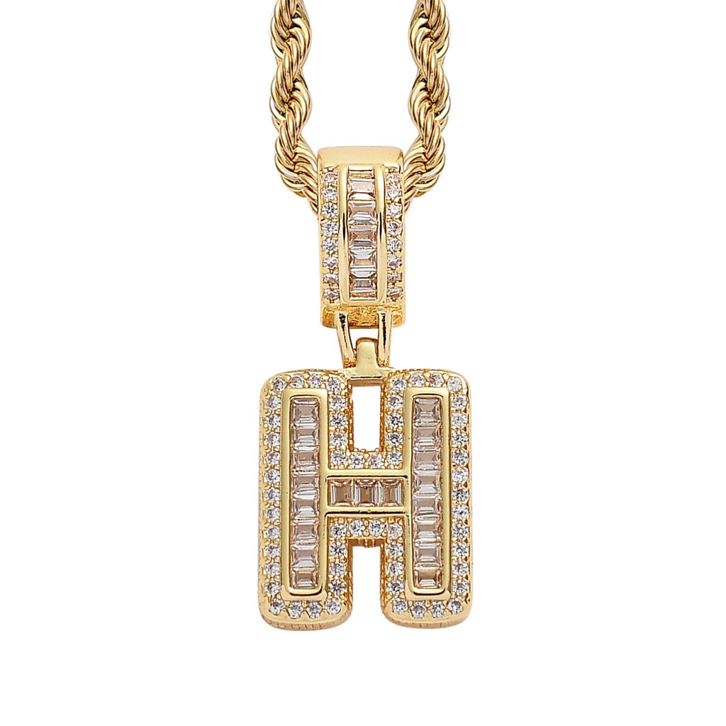 18K/White Gold Iced Out 26 Letter Pendant