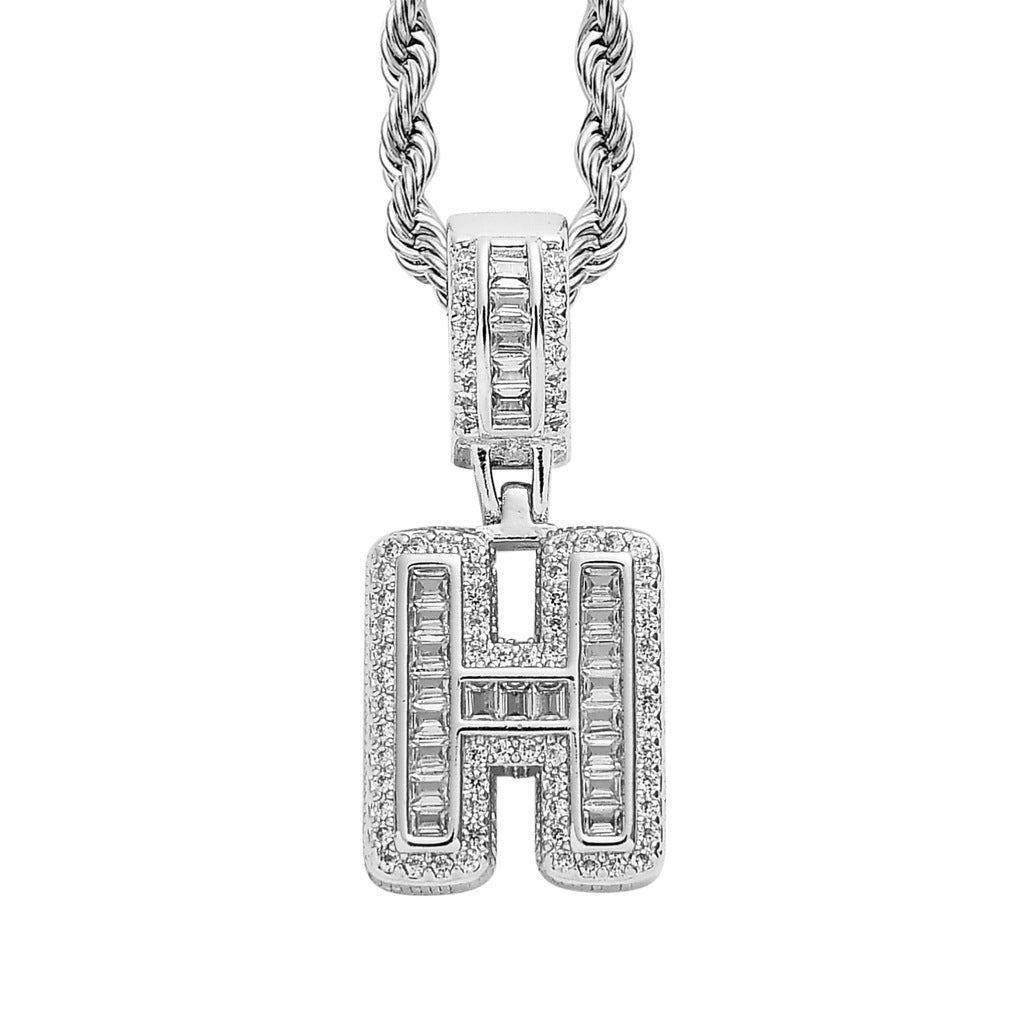 18K/White Gold Iced Out 26 Letter Pendant