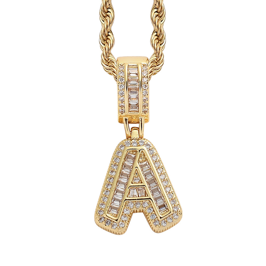 18K/White Gold Iced Out 26 Letter Pendant