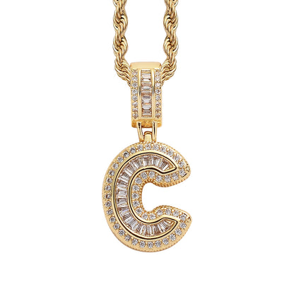 18K/White Gold Iced Out 26 Letter Pendant