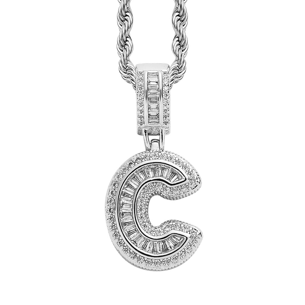 18K/White Gold Iced Out 26 Letter Pendant