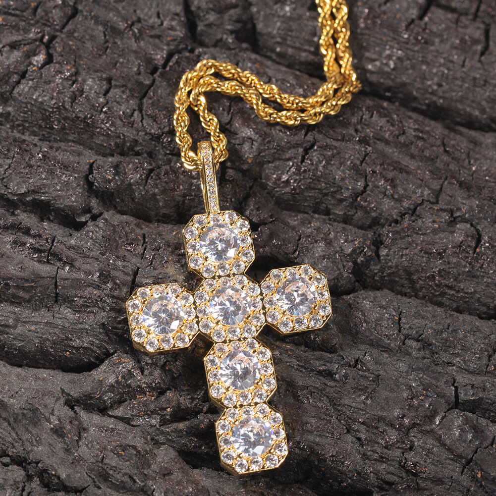 18K/White Hip-Hop Iced Out Zircon Cross Pendant