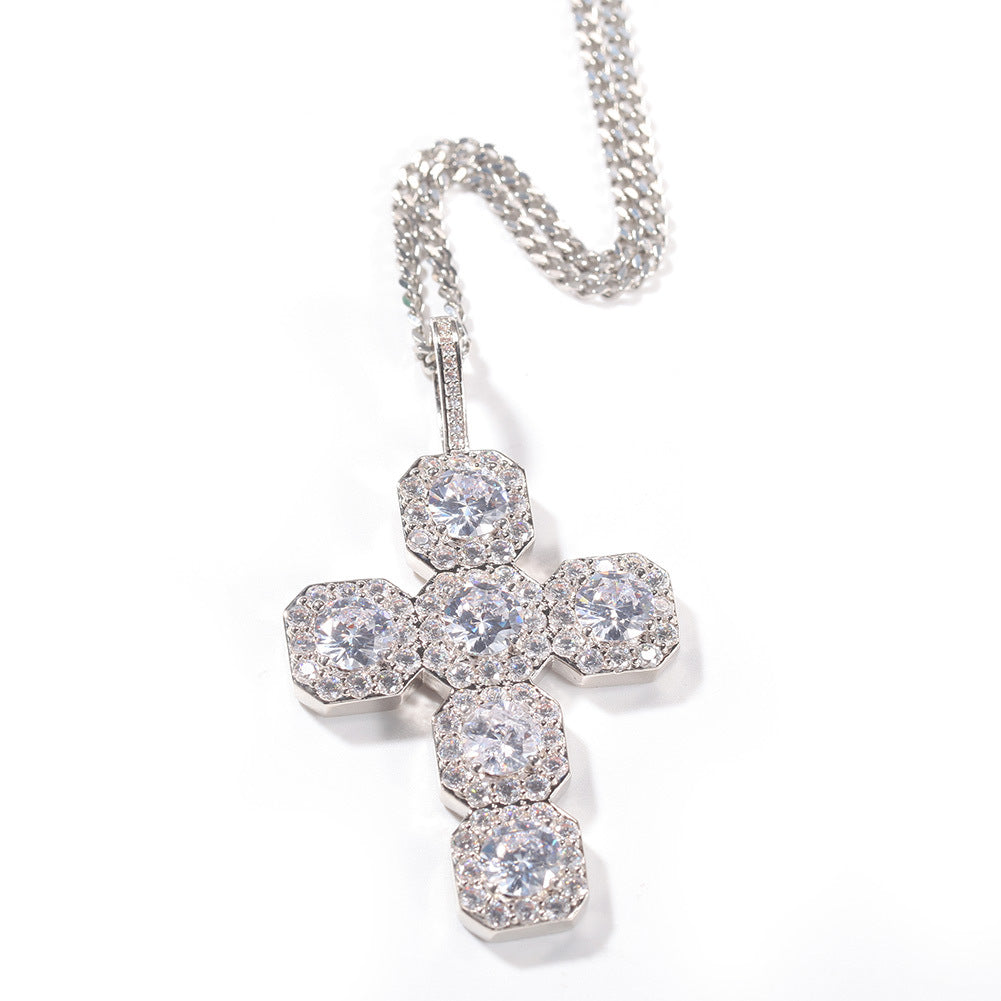 18K/White Hip-Hop Iced Out Zircon Cross Pendant