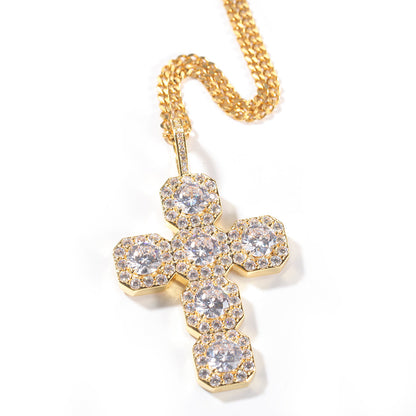 18K/White Hip-Hop Iced Out Zircon Cross Pendant