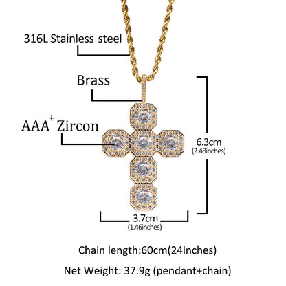 18K/White Hip-Hop Iced Out Zircon Cross Pendant