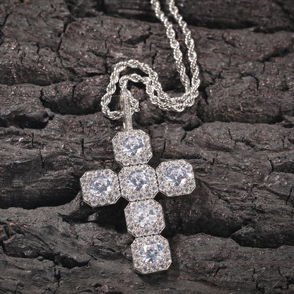 18K/White Hip-Hop Iced Out Zircon Cross Pendant