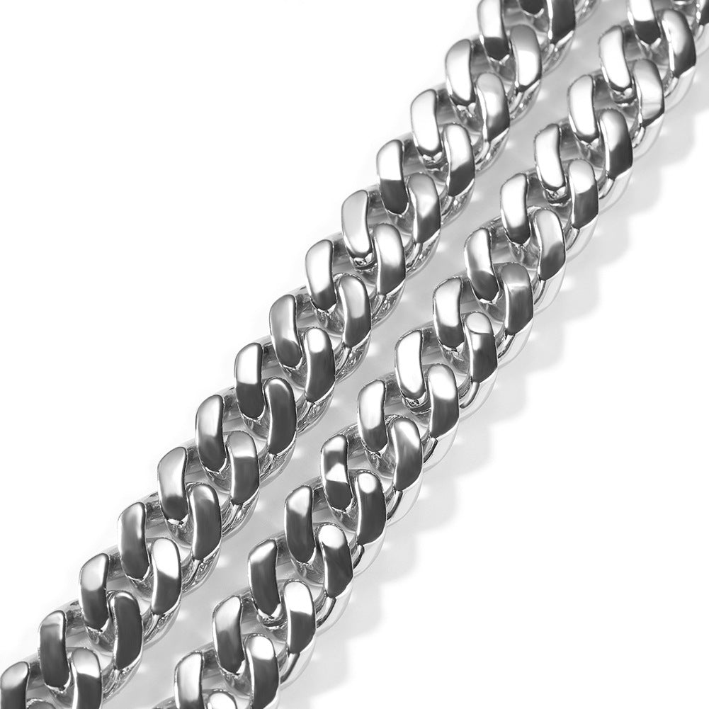 12MM White Gold Letter Iced Out Clasp Cuban Link Chain Necklace Hip Hop TRIPOD JEWELRY