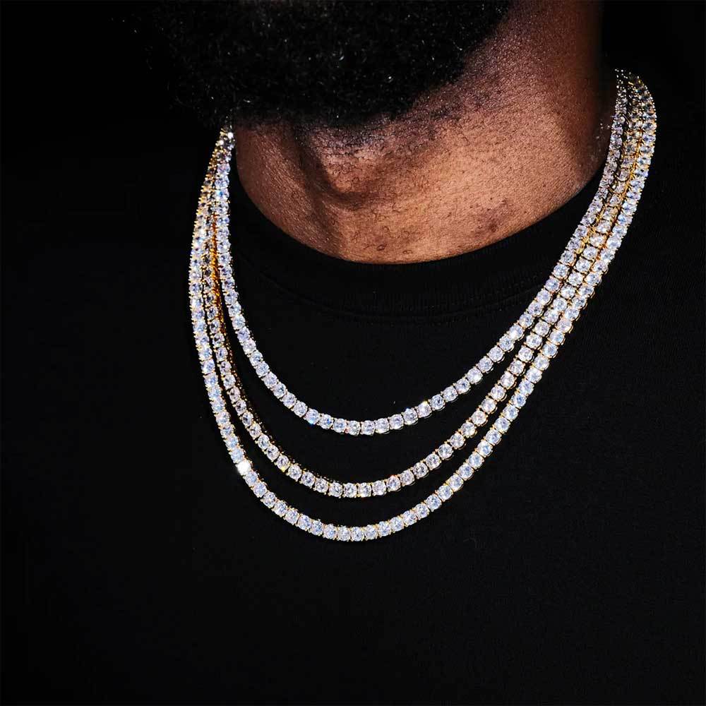 3/4/5MM 18k/White Gold Tennis Chain Necklace