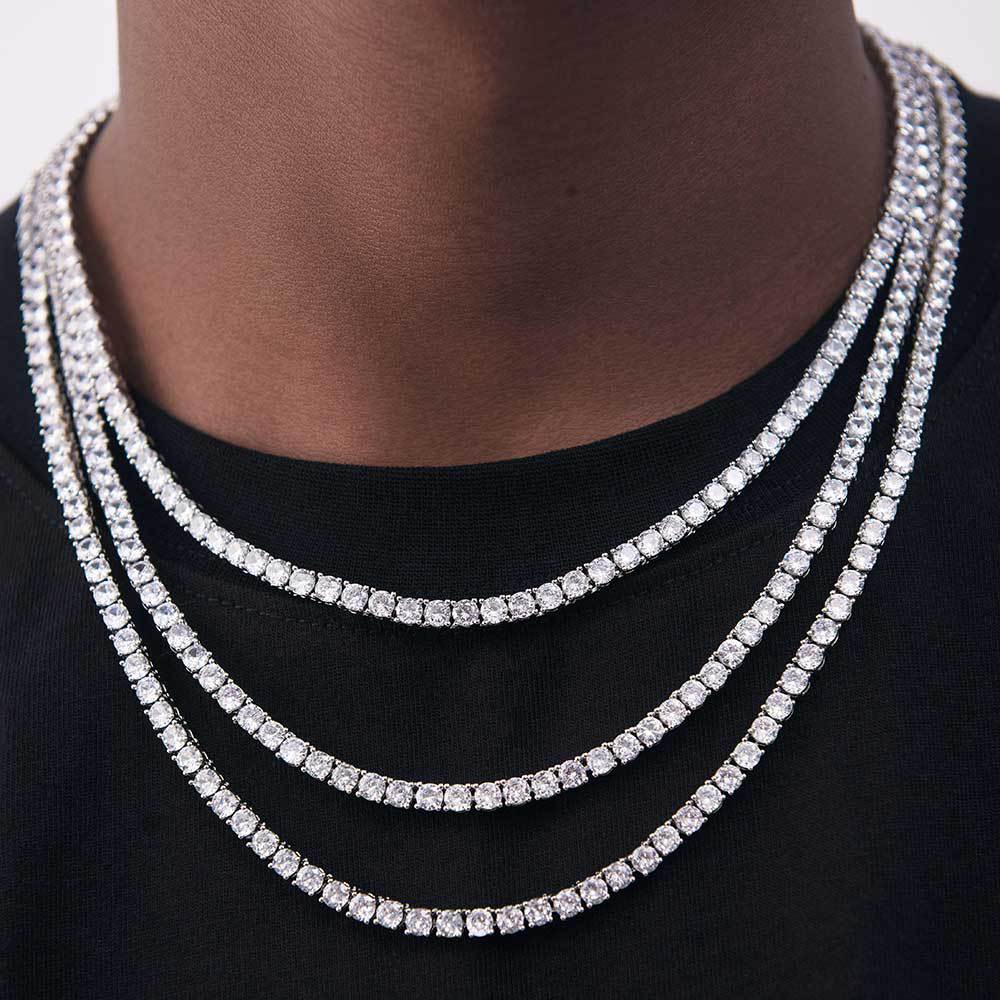 3/4/5MM 18k/White Gold Tennis Chain Necklace