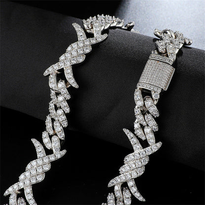 Iced Out Cuban Link Chain White Gold Plated Barb Wire Necklace 18MM TRIPOD JEWELRY