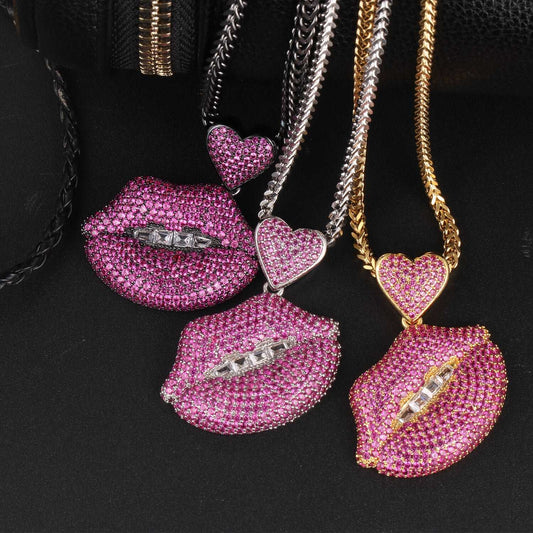 18k Gold Iced Red Mouth Pendants