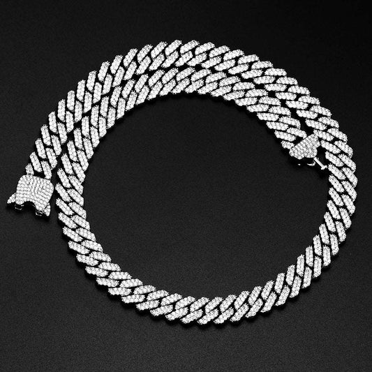 12MM White Gold Plated New button Iced Out Cuban Link Chain