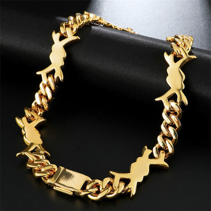 Iced Out Cuban Link Necklace For Men 18K Gold Plated Barb Wire Hip Hop TRIPOD JEWELRY