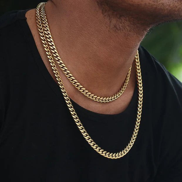 12MM 14K Gold Plated Iced Out Clasp Miami Cuban Link Chain Necklace Stainless Steel TRIPOD JEWELRY