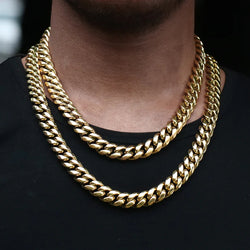 12MM 14K Gold Plated Iced Out Clasp Miami Cuban Link Chain Necklace