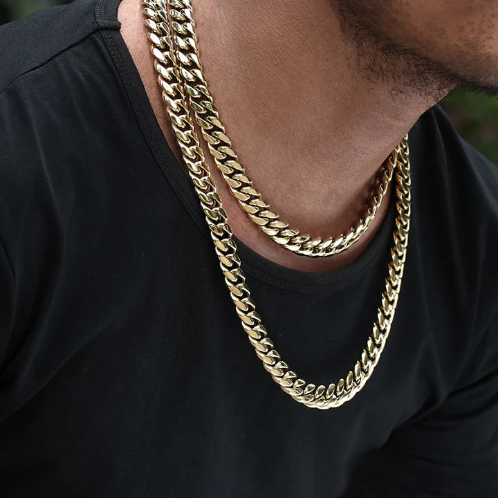 12MM 14K Gold Plated Iced Out Clasp Miami Cuban Link Chain Necklace