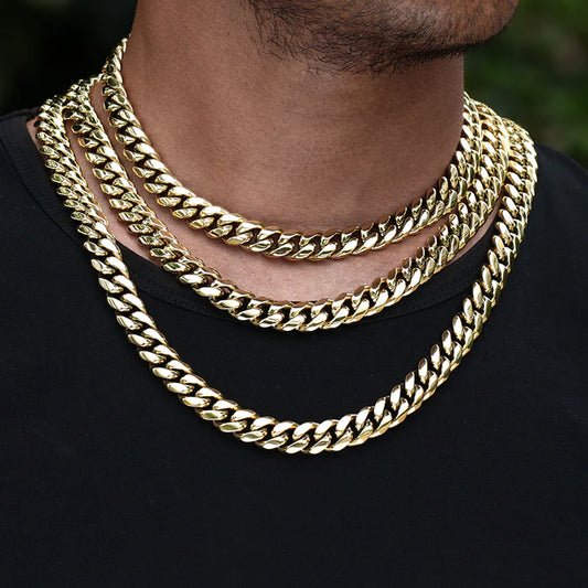 12MM 14K Gold Plated Iced Out Clasp Miami Cuban Link Chain Necklace