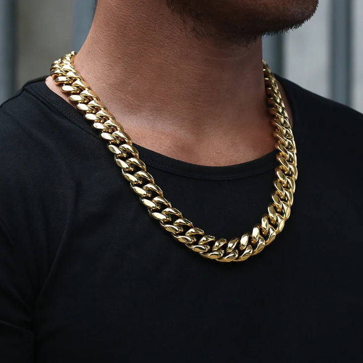 12MM 14K Gold Plated Iced Out Clasp Miami Cuban Link Chain Necklace