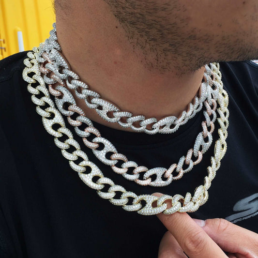 15MM 2 Tone Plated Iced Out Cuban Link Chain