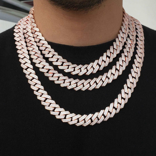 15MM Rose Gold Plated Prong Iced Out Cuban Link Chain