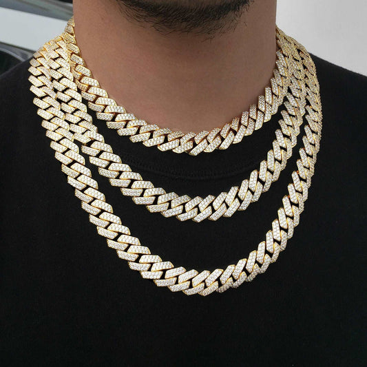 15MM 18K Gold Plated Prong Iced Out Cuban Link Chain