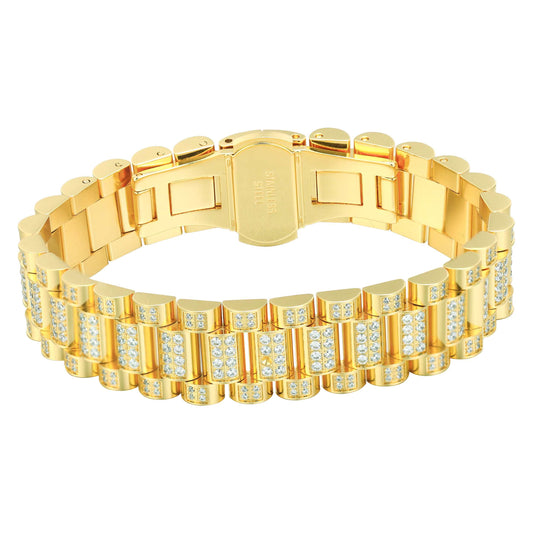 15MM 14K Gold Plated Iced Out Watch Bracelet