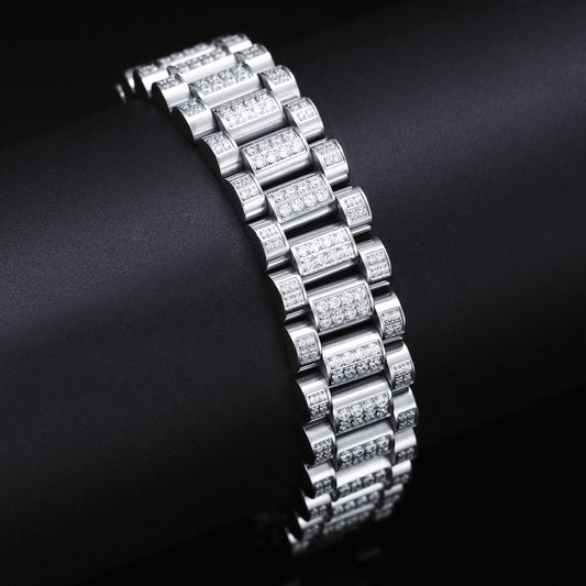 15MM White Gold Plated Iced Out Watch Bracelet