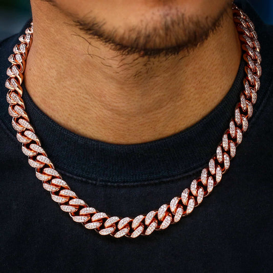 12MM 2 Tone Gold Plated Iced Out Flooded Cuban Link Chain