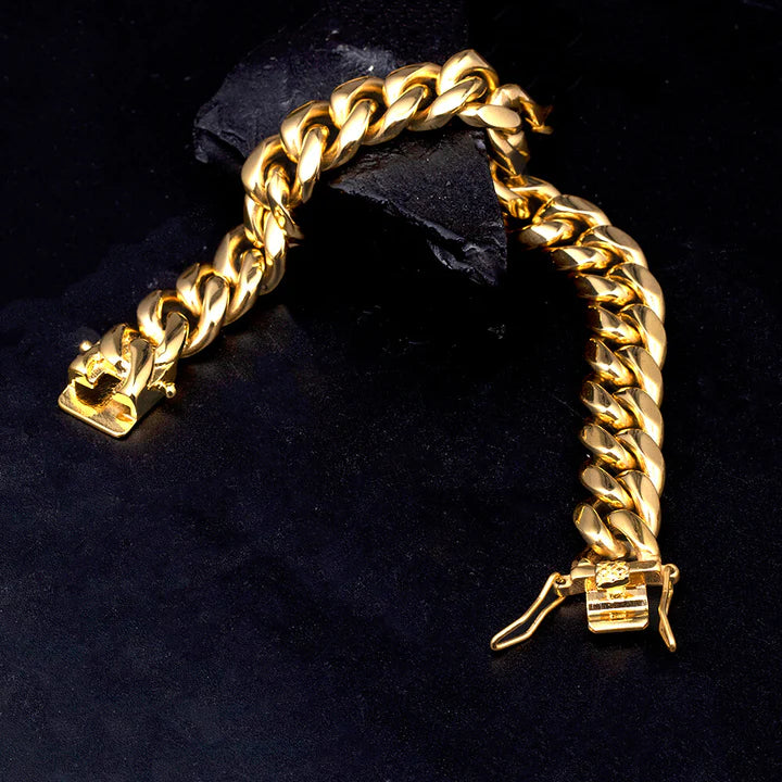 8/10/12/14/16/18MM 18K Gold Plated Solid Miami Cuban Link Bracelet TRIPOD JEWELRY