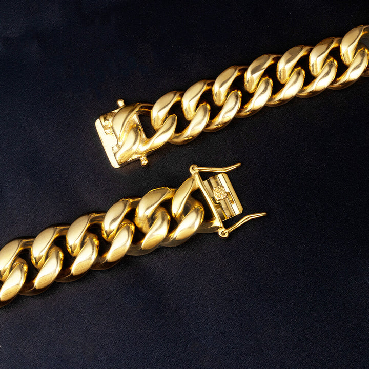 8/10/12/14/16/18MM 18K Gold Plated Solid Miami Cuban Link Bracelet TRIPOD JEWELRY