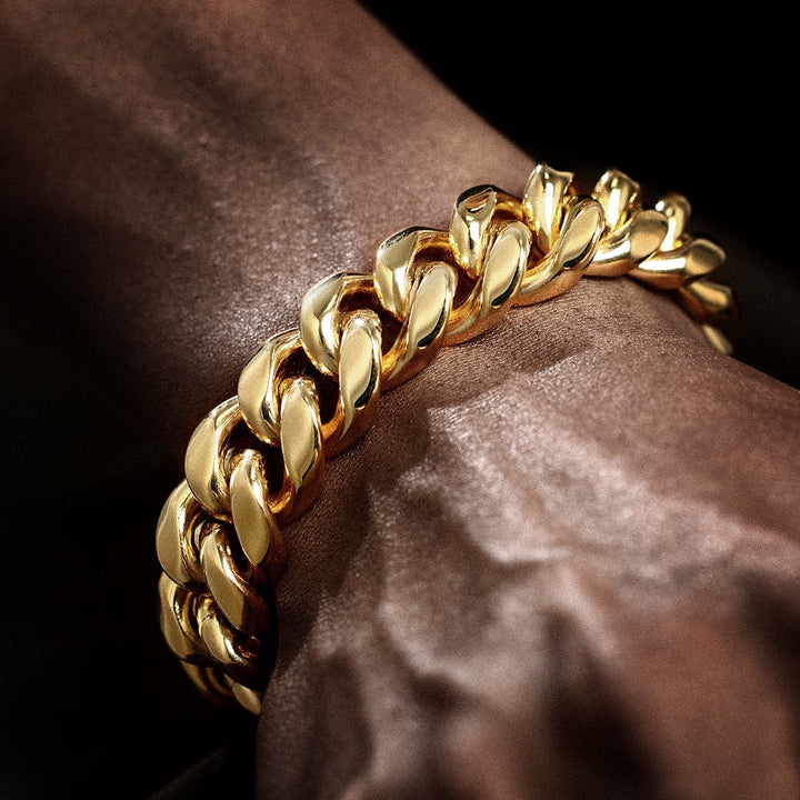 8/10/12/14/16/18MM 18K Gold Plated Solid Miami Cuban Link Bracelet TRIPOD JEWELRY