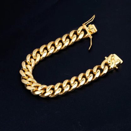 8/10/12/14/16/18MM 18K Gold Plated Solid Miami Cuban Link Bracelet TRIPOD JEWELRY