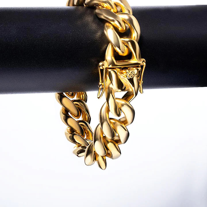 8/10/12/14/16/18MM 18K Gold Plated Solid Miami Cuban Link Bracelet TRIPOD JEWELRY