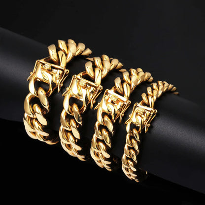 8/10/12/14/16/18MM 18K Gold Plated Solid Miami Cuban Link Bracelet TRIPOD JEWELRY