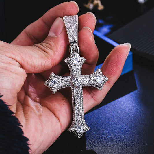 BIG Brass With Gold Plating CZ Stone Cross Pendant