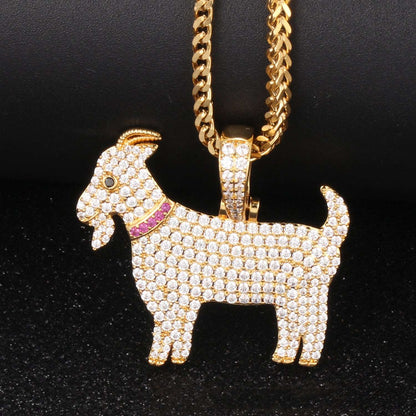 18K Gold Iced Out  Goat Pendant