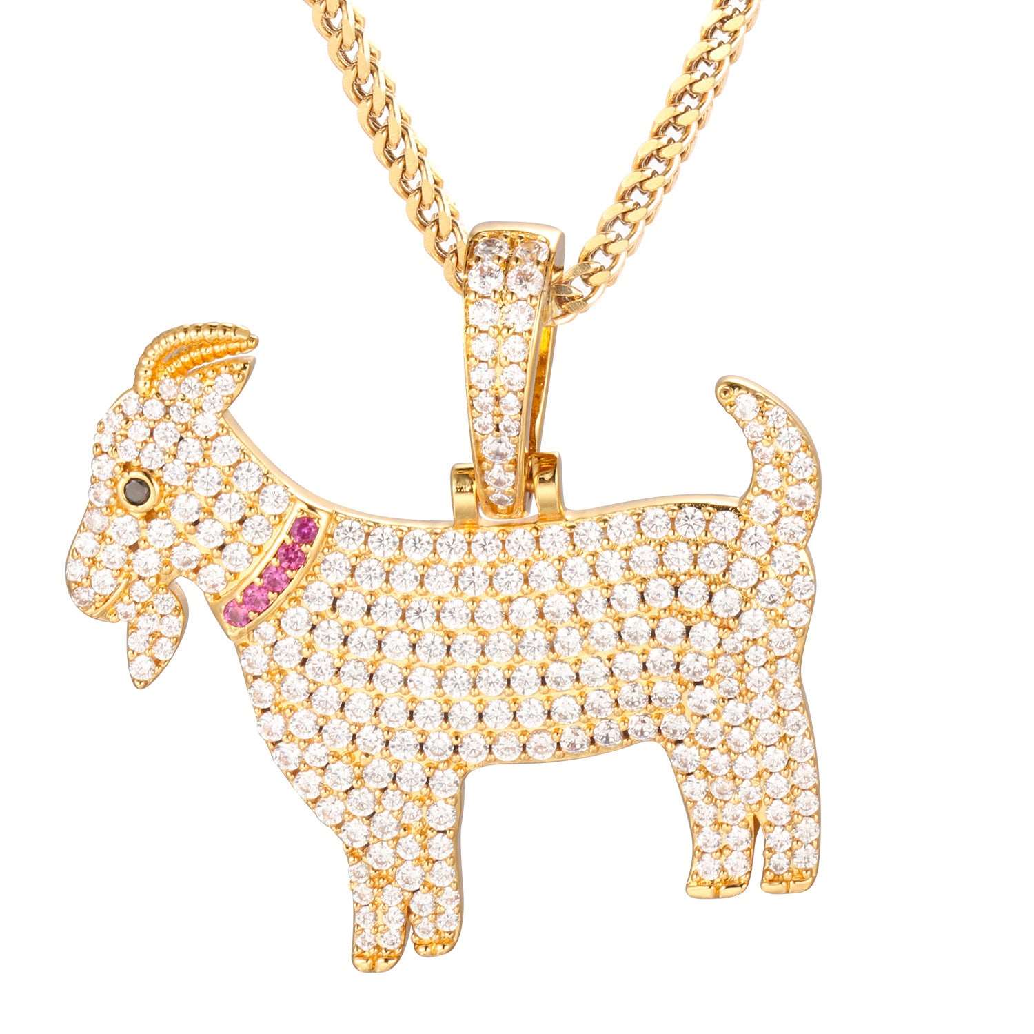 18K Gold Iced Out  Goat Pendant