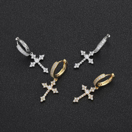 14K/White Gold Cross Earring