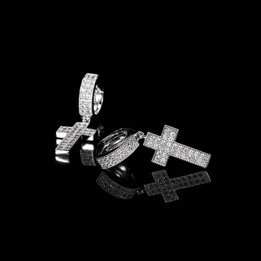 14K/White Gold Cross Earrings